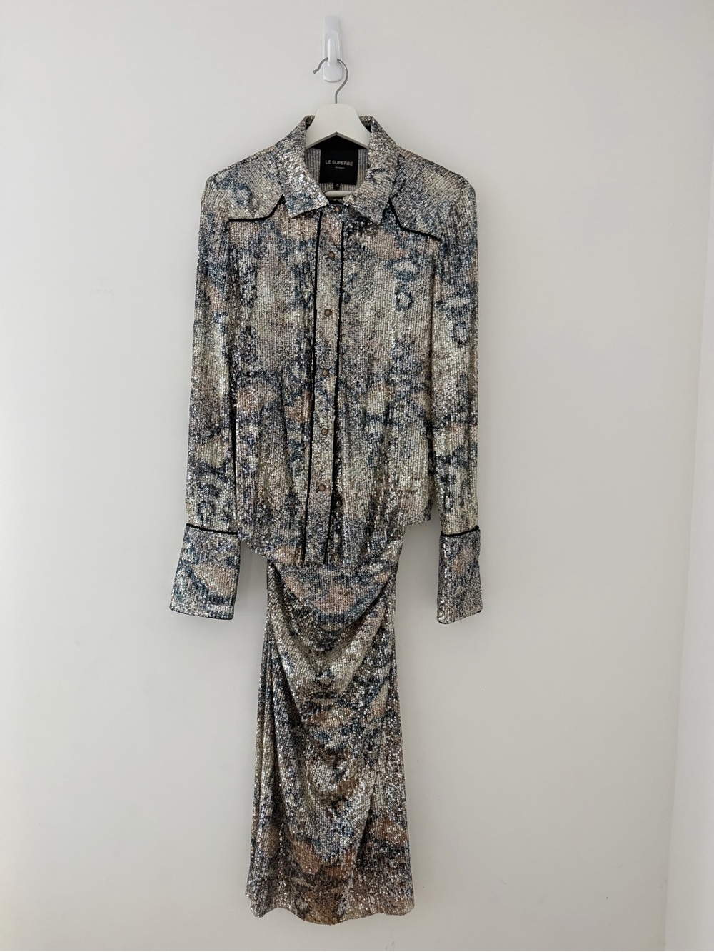 Le Superbe Sequin Western Shirt & Midi Skirt Set